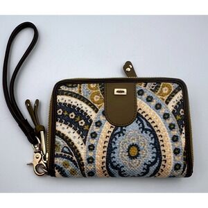 Spartina 449 Zip-Around Wristlet Wallet Multicolor Paisley Linen & Leather